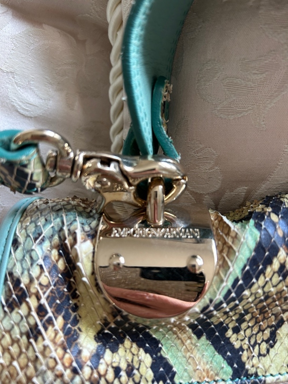 7029. Emporio Armani Mint, Black and Tan Genuine Snakeskin Shoulder Bag - Picture 3 of 12